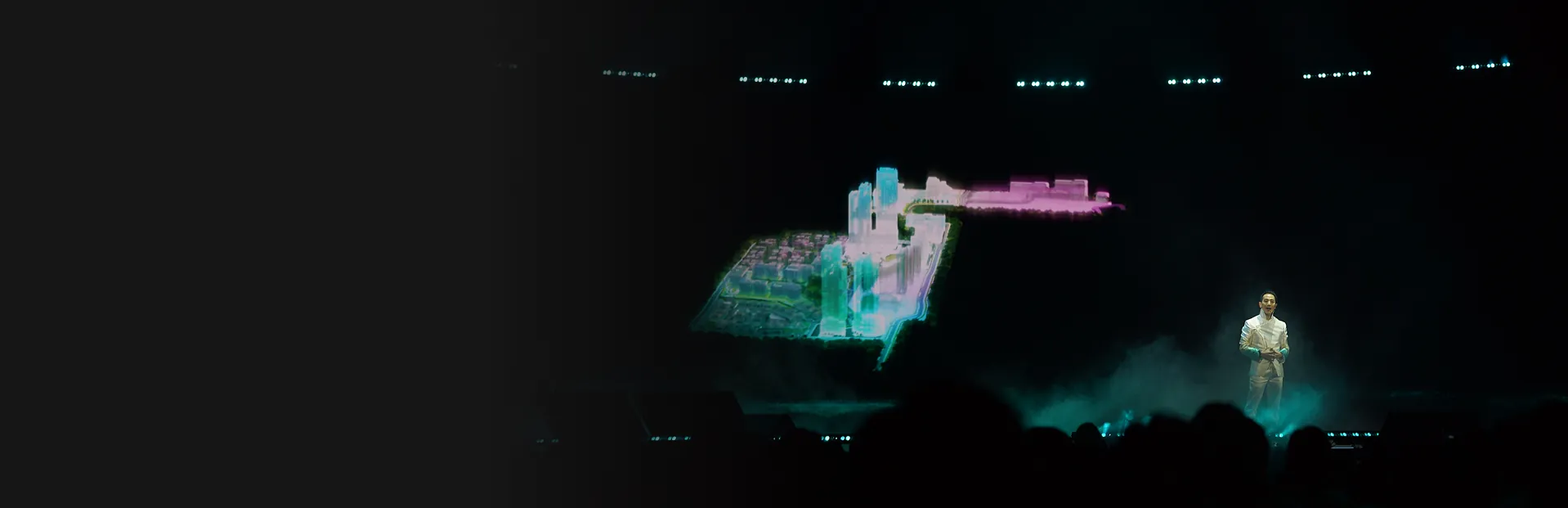 Projection mapping presentation by DEC MEDIA on a large stage